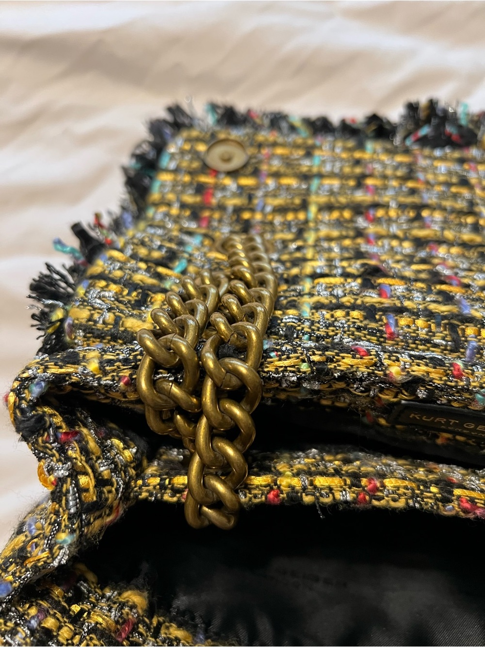 Kurt Geiger London Mayfair Tweed Multi Color Chain-Detail Shoulder Bag - Picture 10 of 13